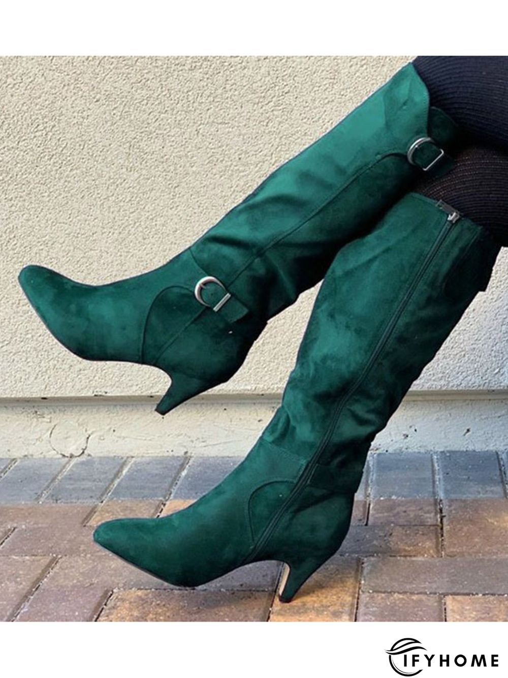 Simple Plain Adjustable Buckle Zipper Mid Calf Boots | IFYHOME