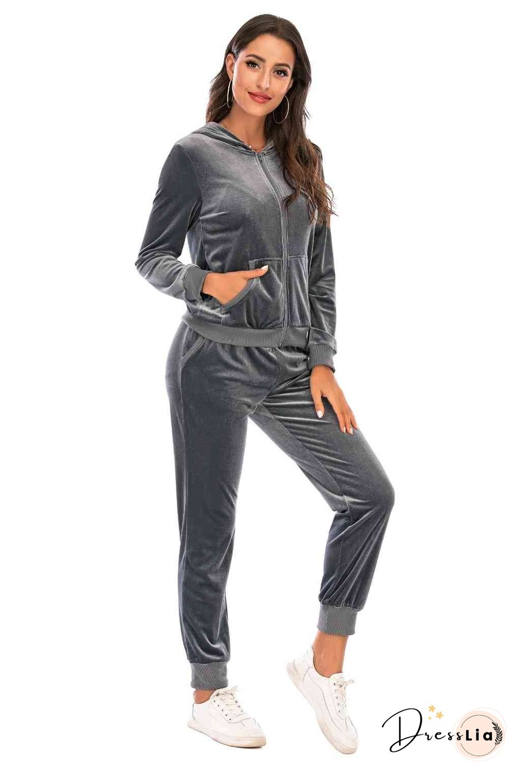 Zip-Up Hooded Jacket and Pants Set