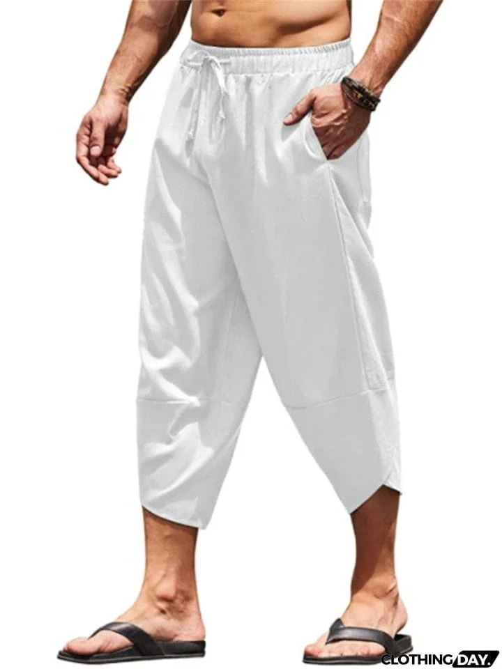 Men's Comfortable Loose Drawstring Cropped Trousers