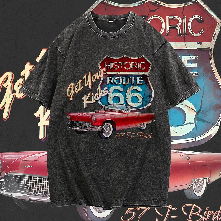 Davidhawaii100% Cotton Casual Route 66 Car Wash T-Shirt - 100% Cotton