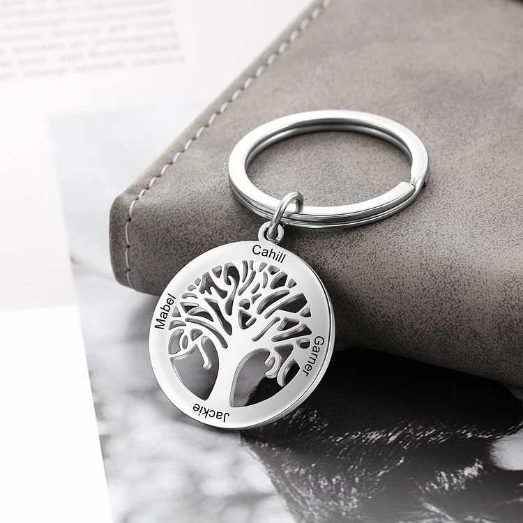 Porte-Clés 4 prenoms Personnalisé Avec Breloques Arbre généalogique Arbre de Vie Jessemade FR