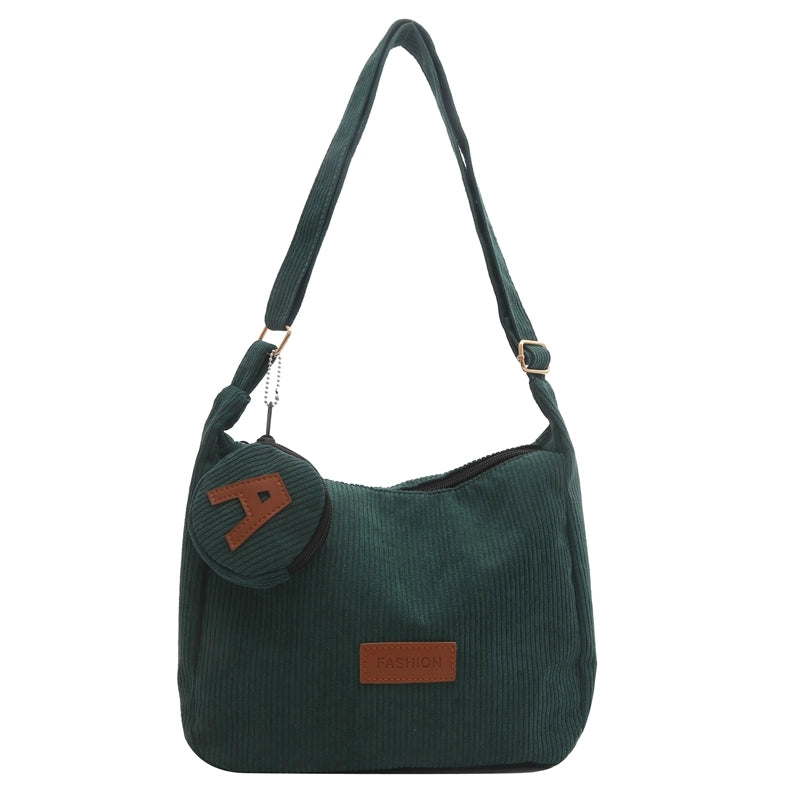 Women’s Corduroy Solid Color Classic Style Square Zipper Shoulder Bag