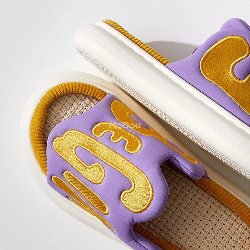 Mo Dou 2022 New Four Season Linen Slippers Women Men Unisex Open Toe Letter Embroidery Vamp Cool Outdoor Soft Hemp Cotton Shoes