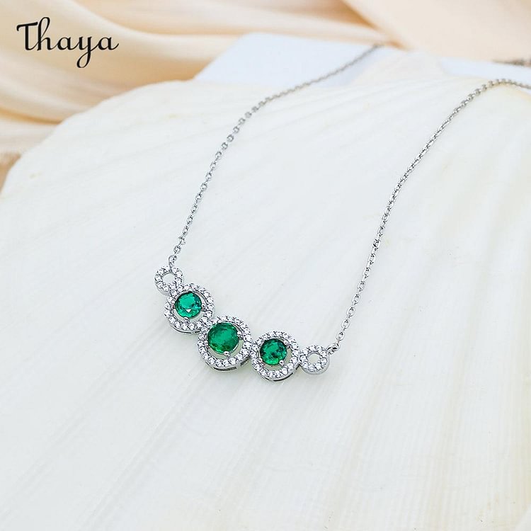 Thaya 925 Silver Round Synthetic Emerald Necklace