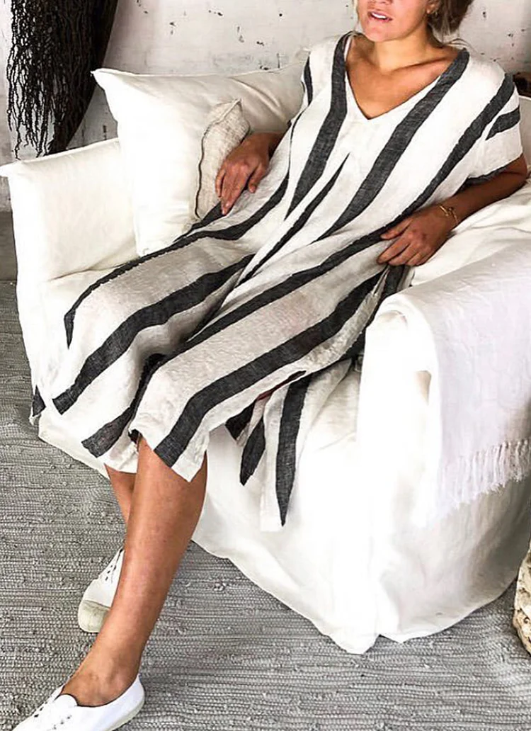 Linen Stripe Midi Dress