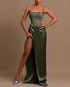 Sexy Green Bandeau Slit Satin Dress