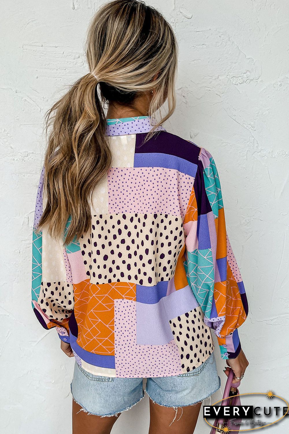 Multicolor Mixed Print Button Front Cuffed Sleeve Shirt