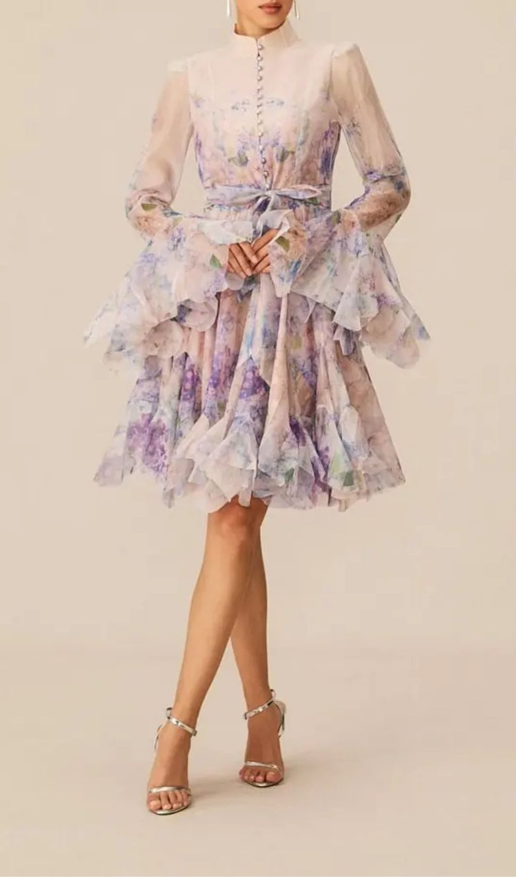 Flowering Girl Women Lana Purple Long Sleeve Chiffon Floral Mini Dress 