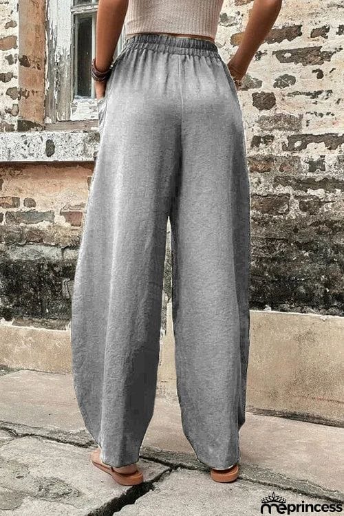 Resort Casual Elastic Waist Loose Trousers