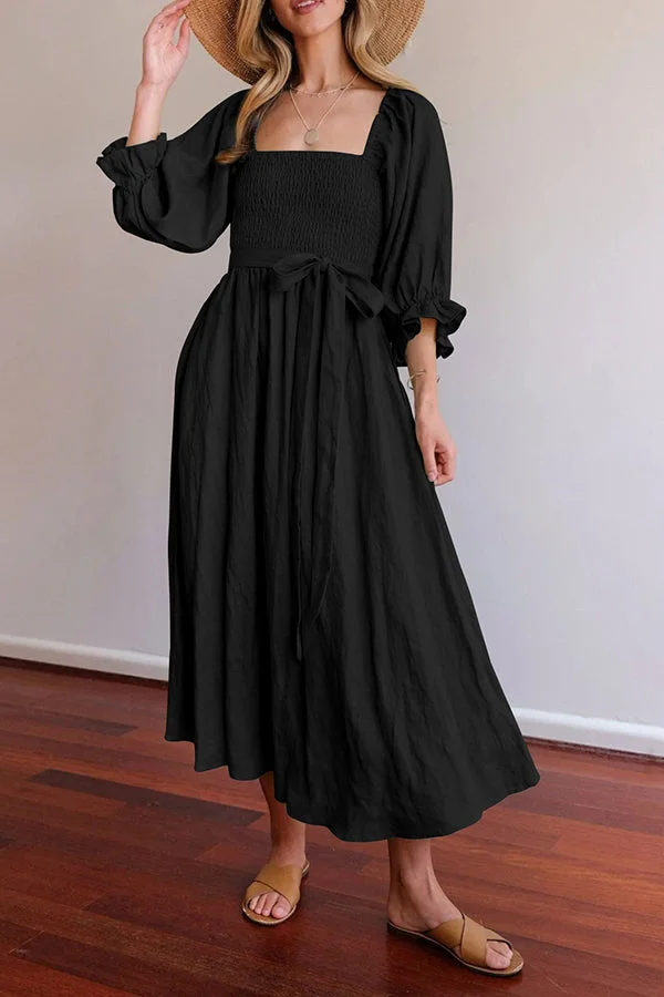 Ruffled Lantern-Sleeve Dress With Rope Belt