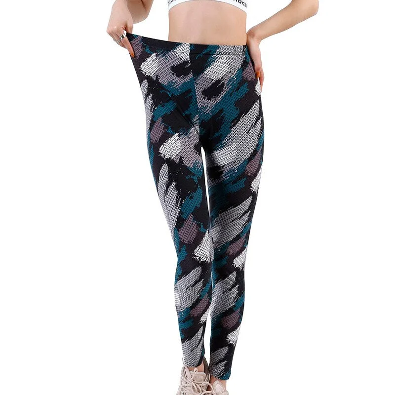 CUHAKCI Gym Stretchy Leggins Exercise Pants Women Workout Sports Camo Printing Leggings For Fitness Breathable Trousers