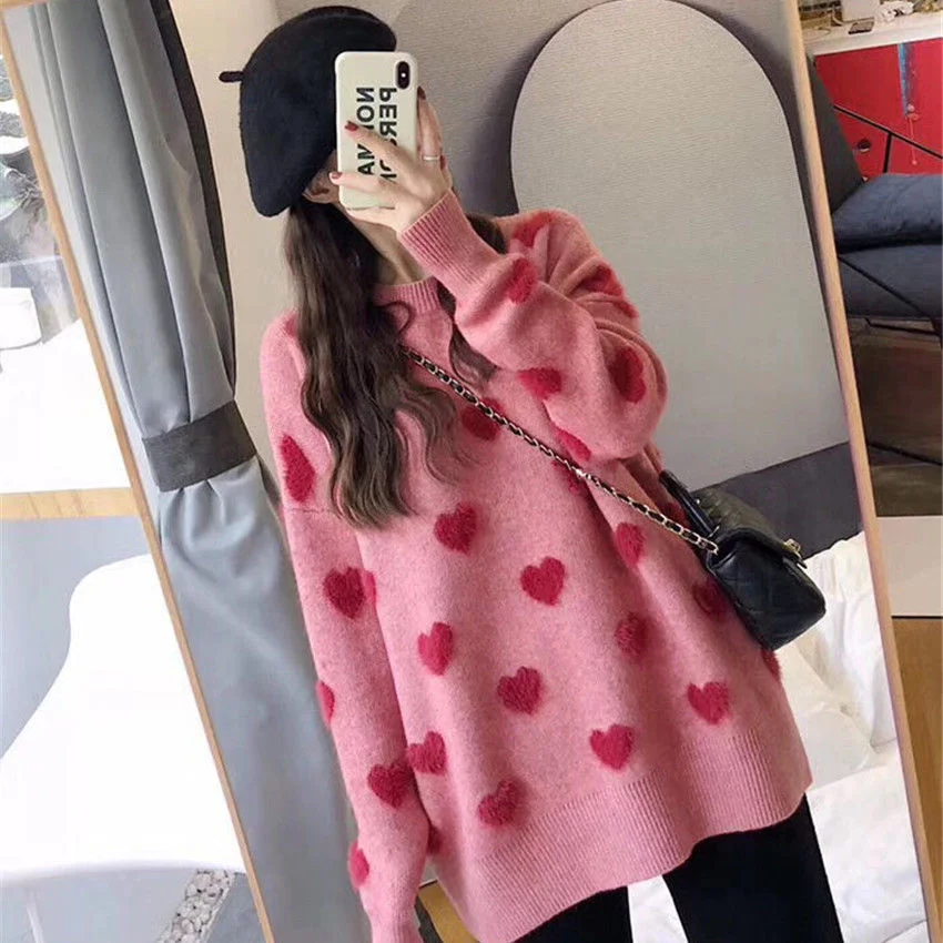 Sweater women's loose jacket fall winter love pullover long sleeve lazy style net red fashion retro knit top 2020 New hot sale