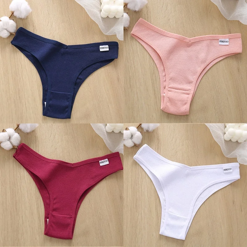 4PCS/Set Cotton Panties Women's Panties FINETOO Sexy Female Underpants Low Waist Underwear Women Pantys Lingerie M-XL