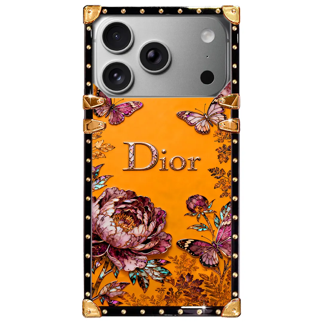 Dior Floral Butterfly Trunk Case | Luxury Vintage Metallic Phone Cover for iPhone & Samsung