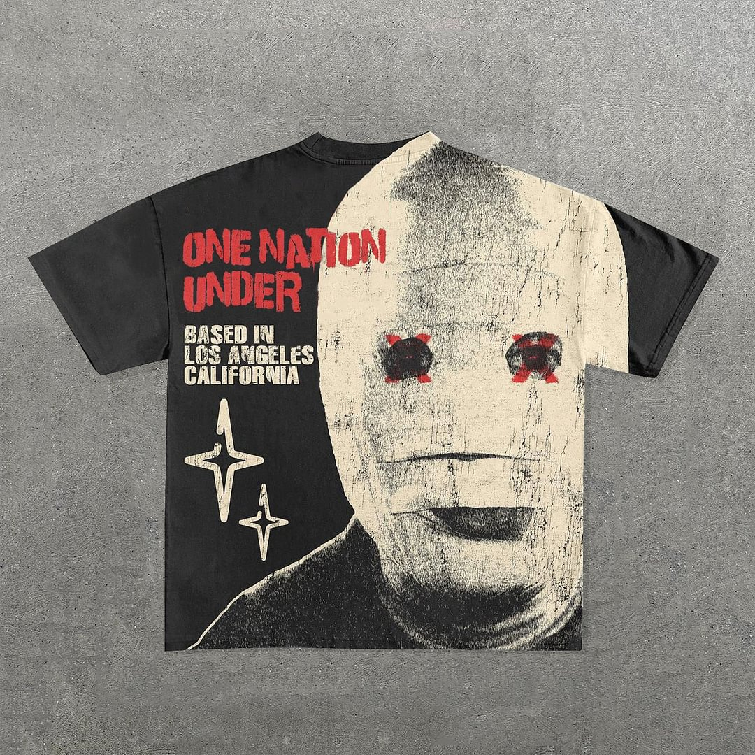 Vintage Personalized Mask Letters Graphic Casual Cotton Short Sleeve T-Shirt