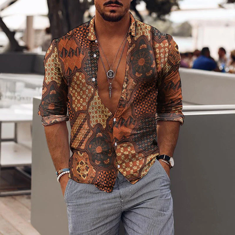 Retro Mens Casual Holiday Print Shirt