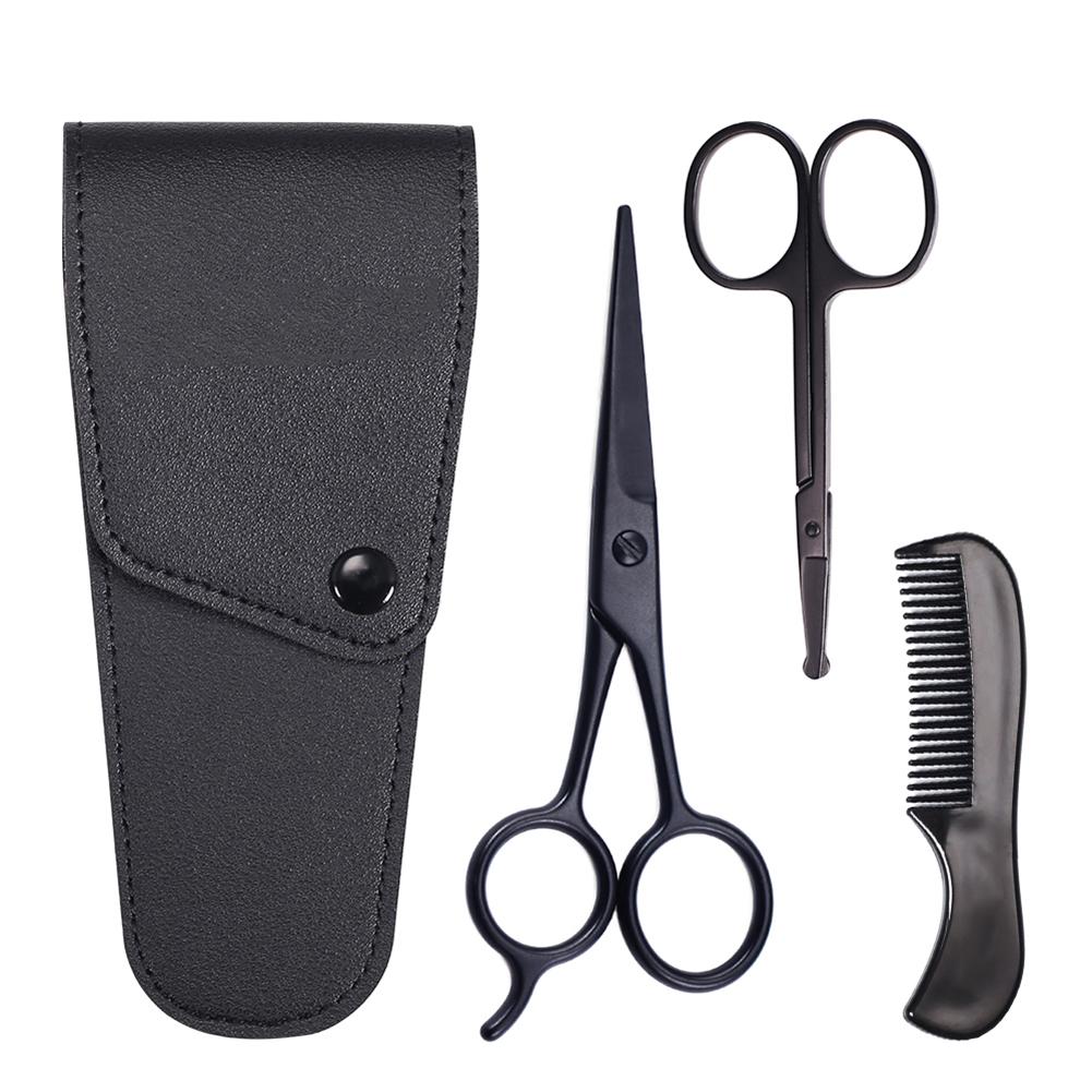 

3pcs Men Beard Scissor Mustache Hairdress Comb Grooming Scissors Kit (Black, 501 Original