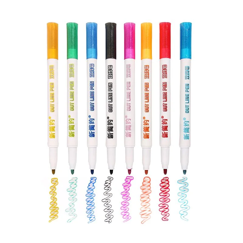 8pcs/set Double Line Pen Highlighter Fluorescent Marker Out Line pen Color Student Multicolor Hand Note Pen for Scrapbooking