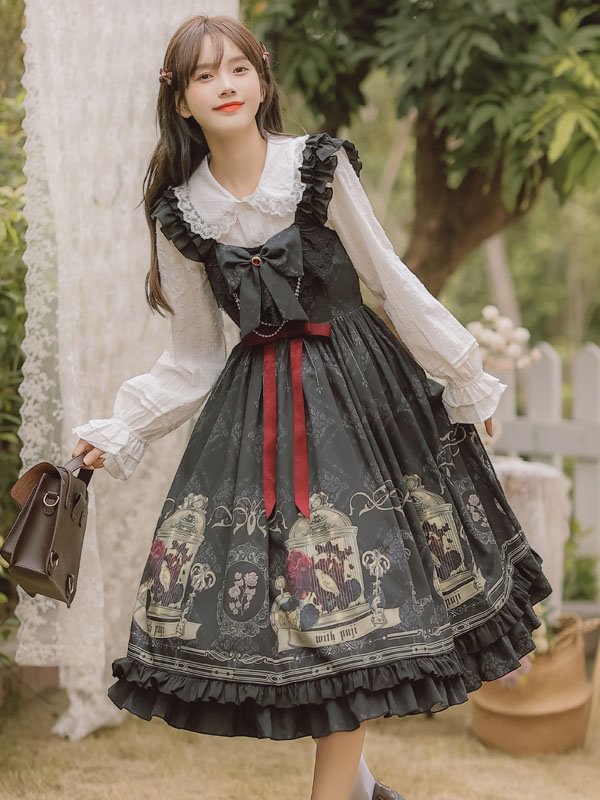 Gothic Black Lolita Dresses Ruffles Bows Summer Dress Novameme