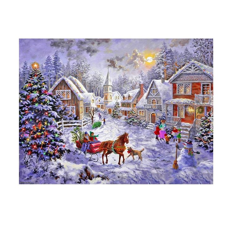 Peinture de diamant - Ronde partielle - Chariot de neige de Noel