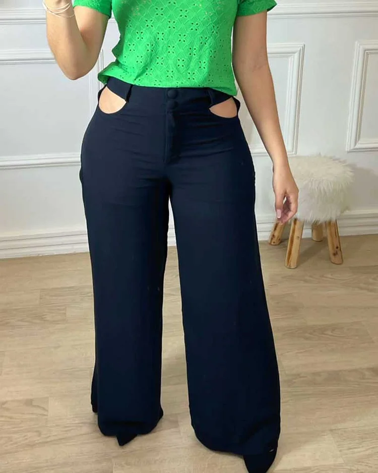 Fashion Solid Color All-match Hollow Pants