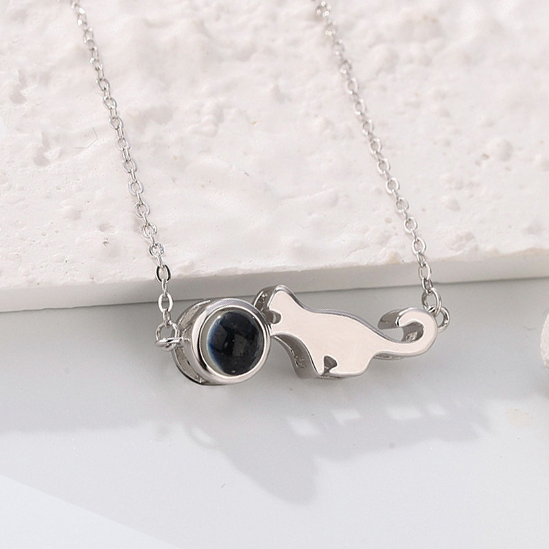 Loveyoufancy 925 Silver Cat Projection Necklace