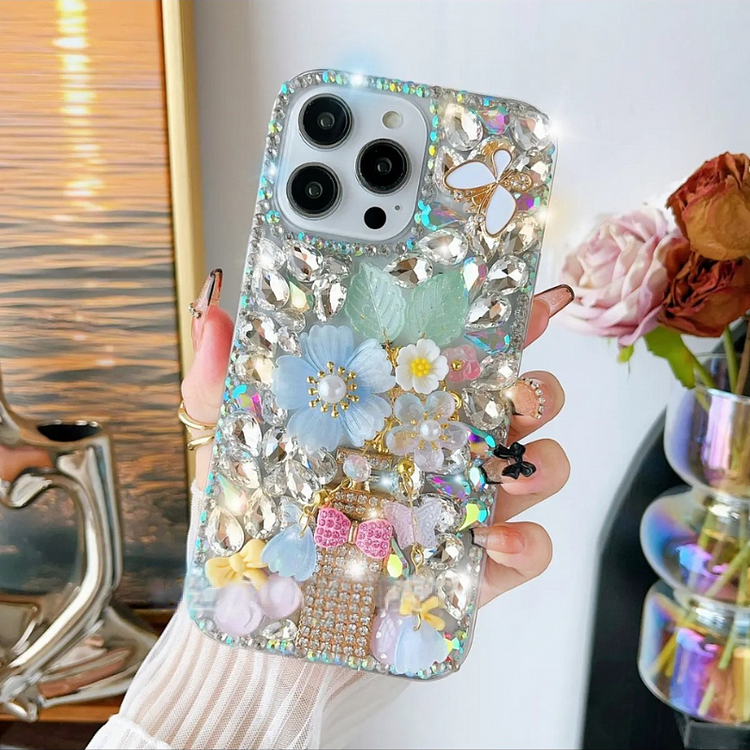 Luxurious Diamond-Filled Cherry Blossom Phone Case