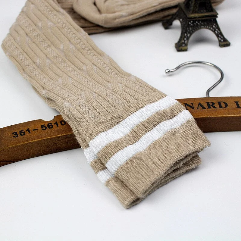 Stockings Women Striped Knitted Warm Winter Elasticity Kawaii Japanese Style Thigh High Womens Stocking All-match Simple daily