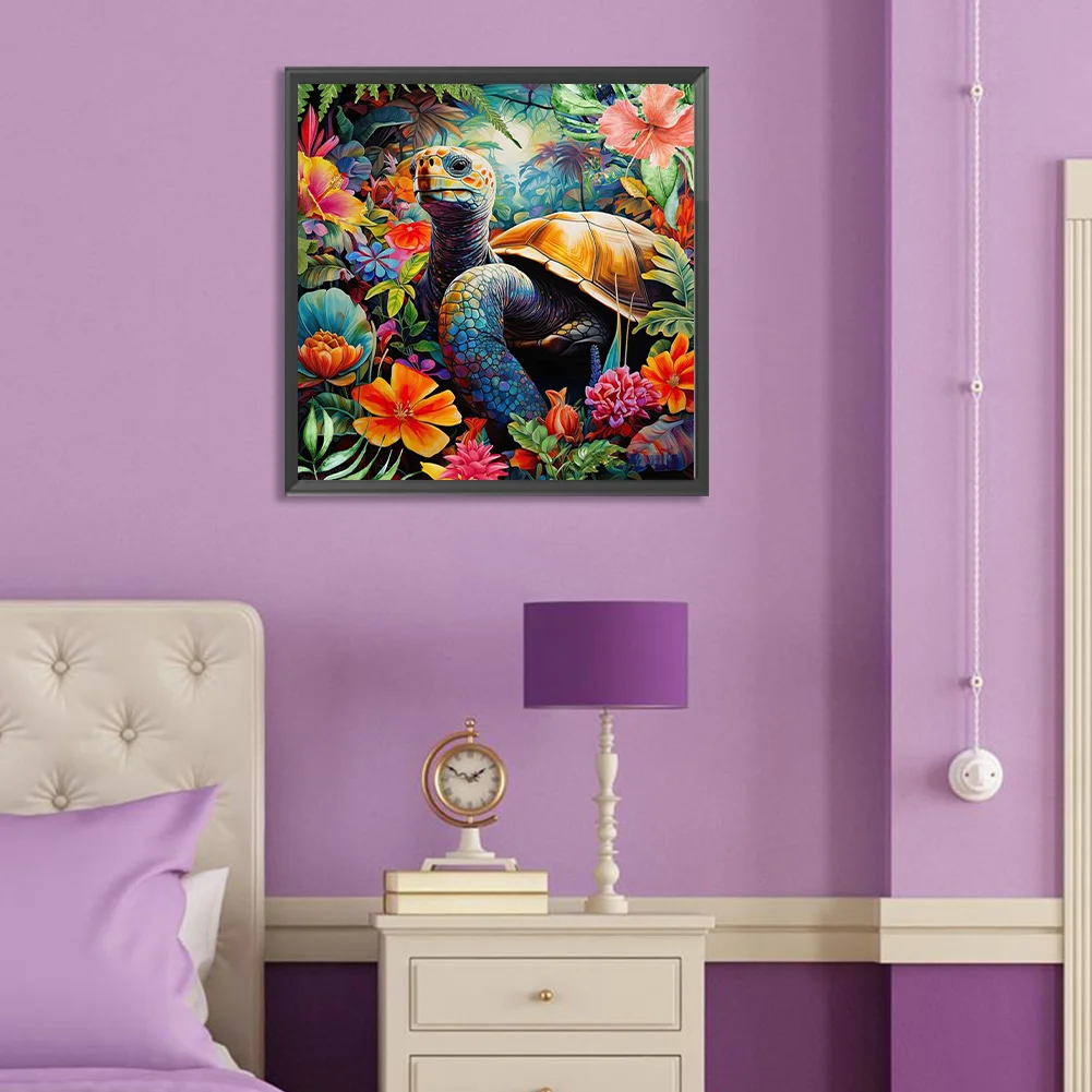 Full Round Diamond Painting 30*30cm - Tortoise And Flowers
