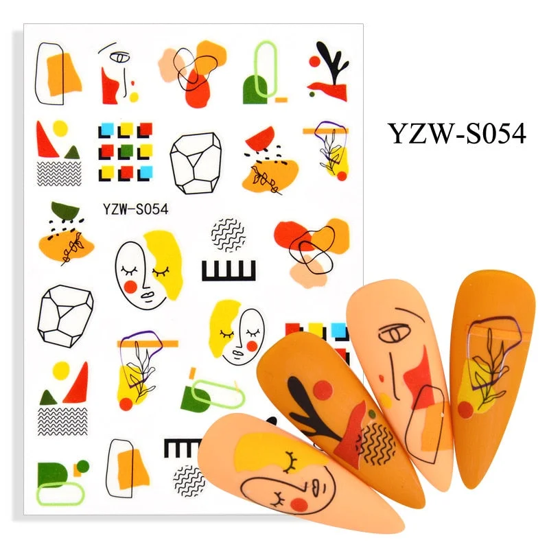 Sexy Lady Shaped Fashion Nail Sticker Geometric Abstract Line Nails Inspired Decals Art 3D Adhesive Sliders Manicure Accessory-Nail Inspo