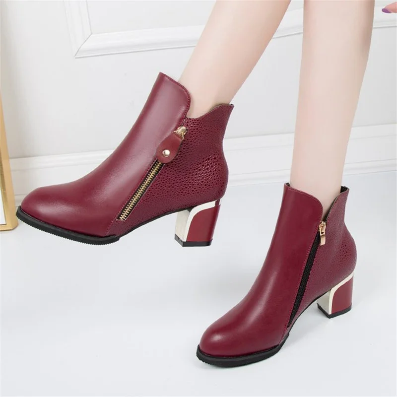 Qengg Women's Fashion Side Zipper Ankle Boots Autumn/ Winter  Boots Pointed High Quality Solid Ladies Shoes PU High Heels Boots