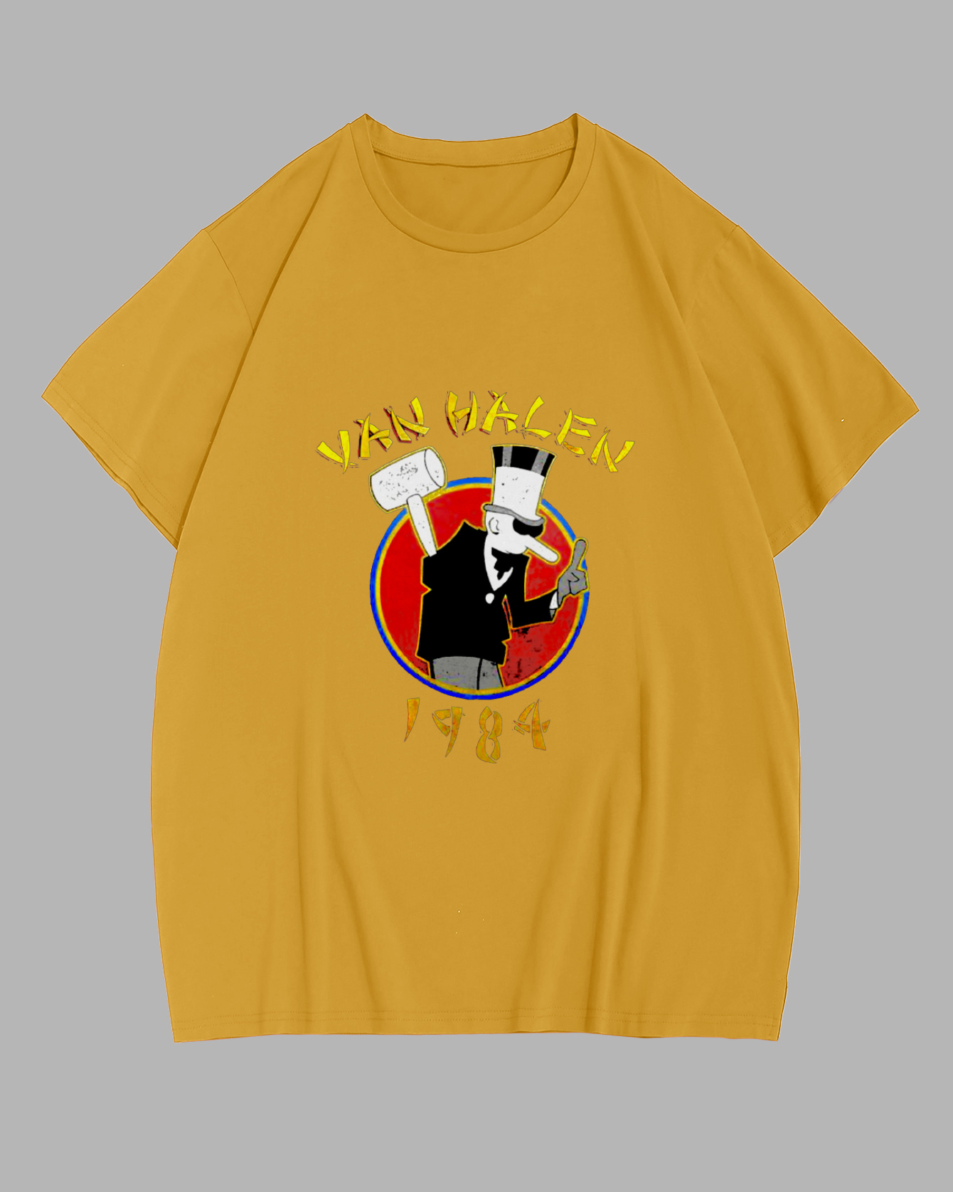 Big Guy Yellow Van Halen 1984 Print Short Sleeve T-Shirt
