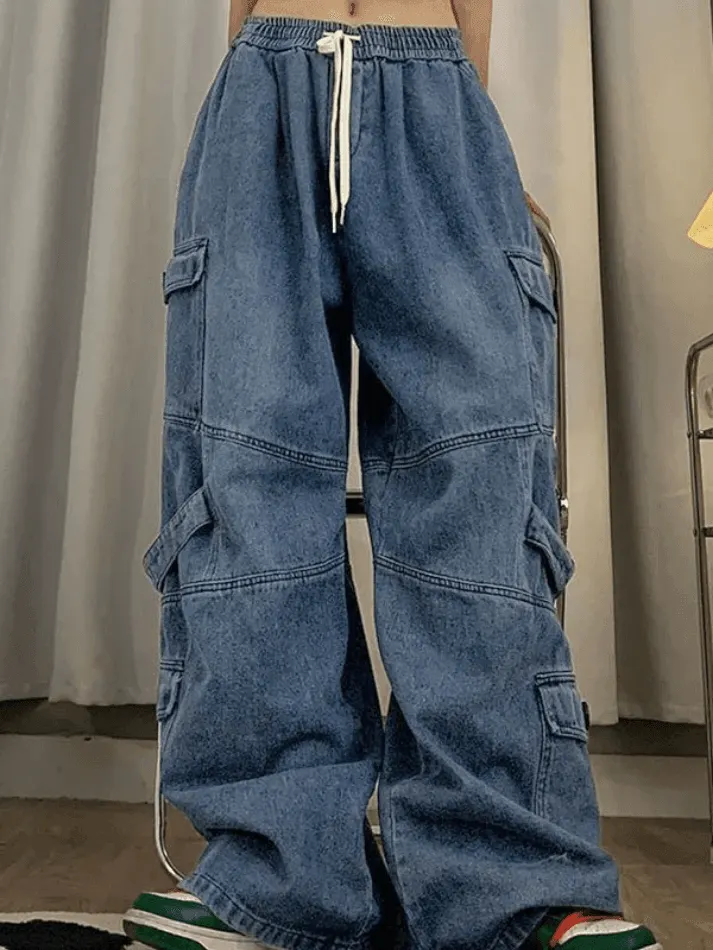 Brownm Punk Blue Wash Baggy Cargo Jeans
