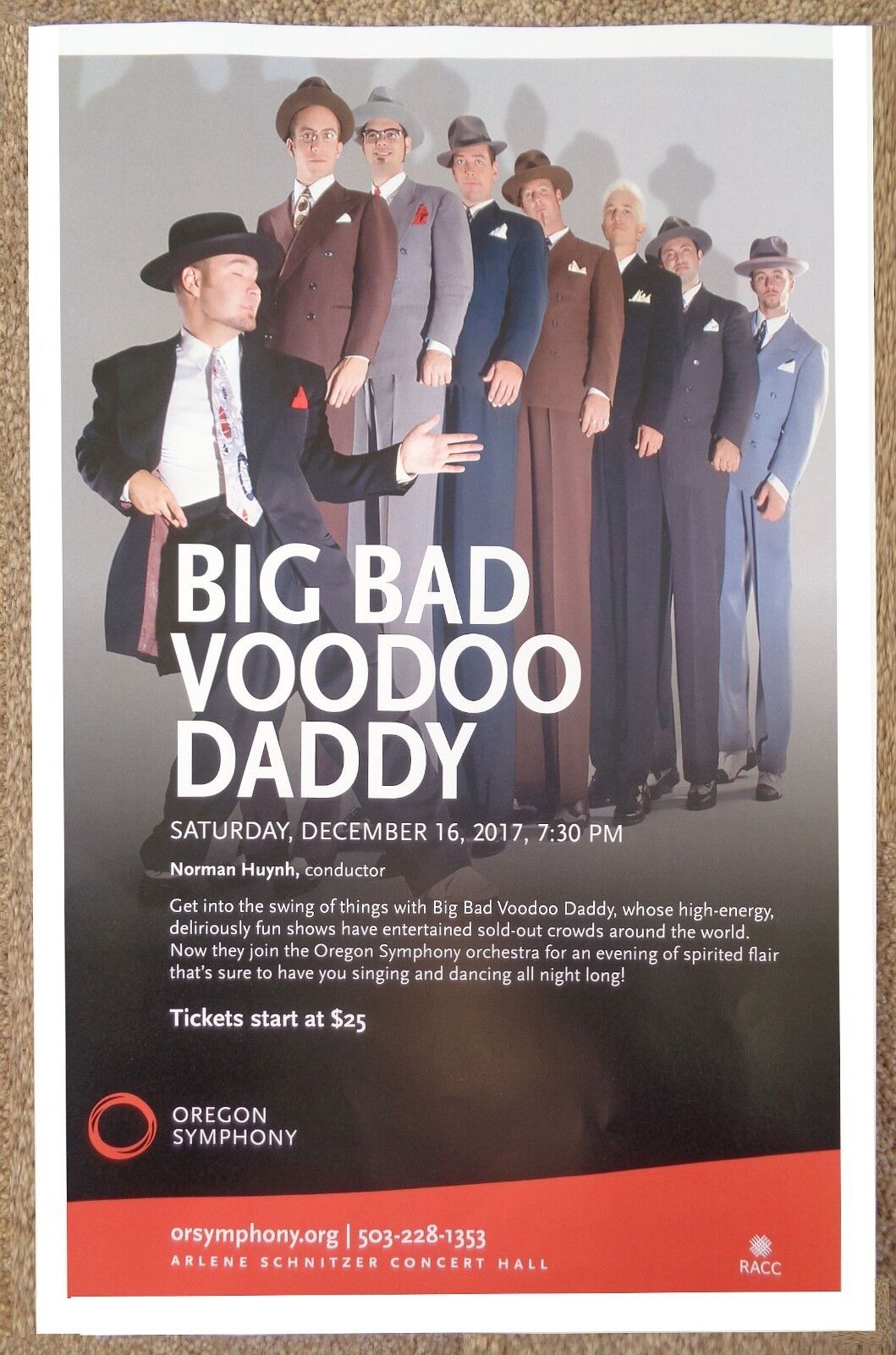 BIG BAD VOODOO DADDY 2017 Gig POSTER OREGON SYMPHONY Portland Oregon Concert