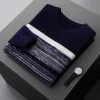 Men's 100% Pure Wool New Style Striped Contrasting Wool Sweater