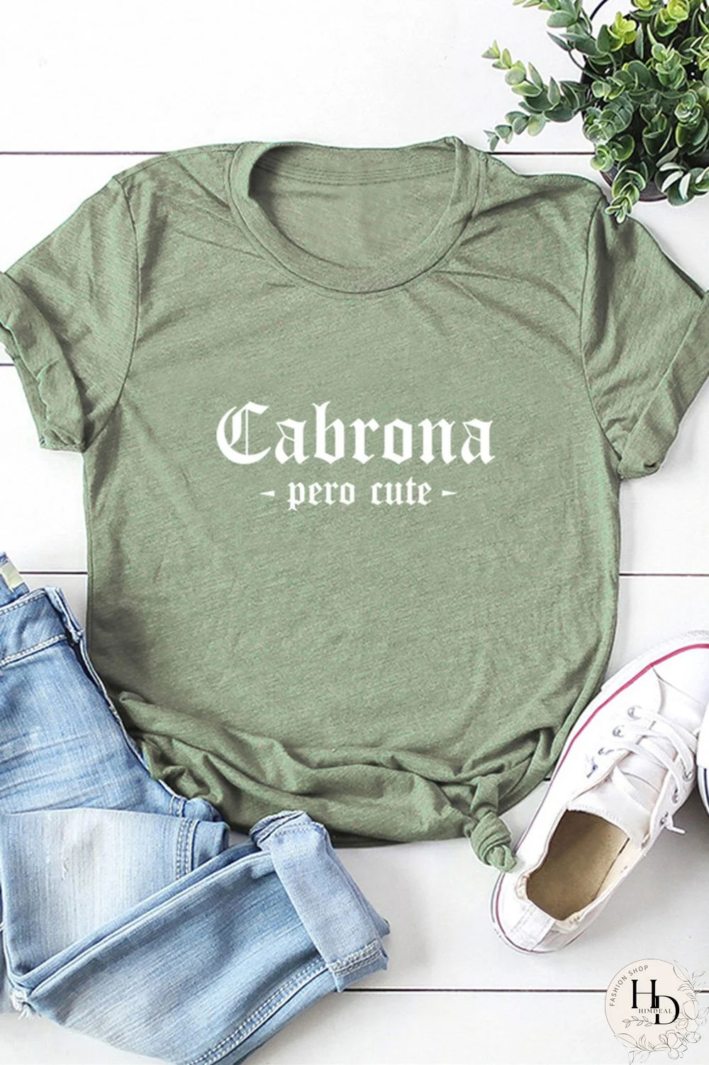 Army Green Fashion Casual Letter Print Basic O Neck Tops