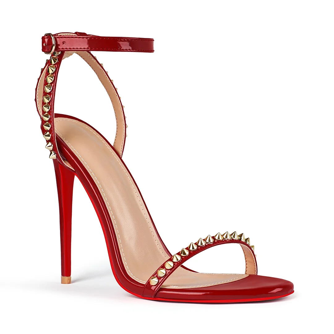 120mm Women's Sandals Stiletto Red Bottom High Heels Open Toe Ankle Strap Rivet Studs Shoes-MERUMOTE