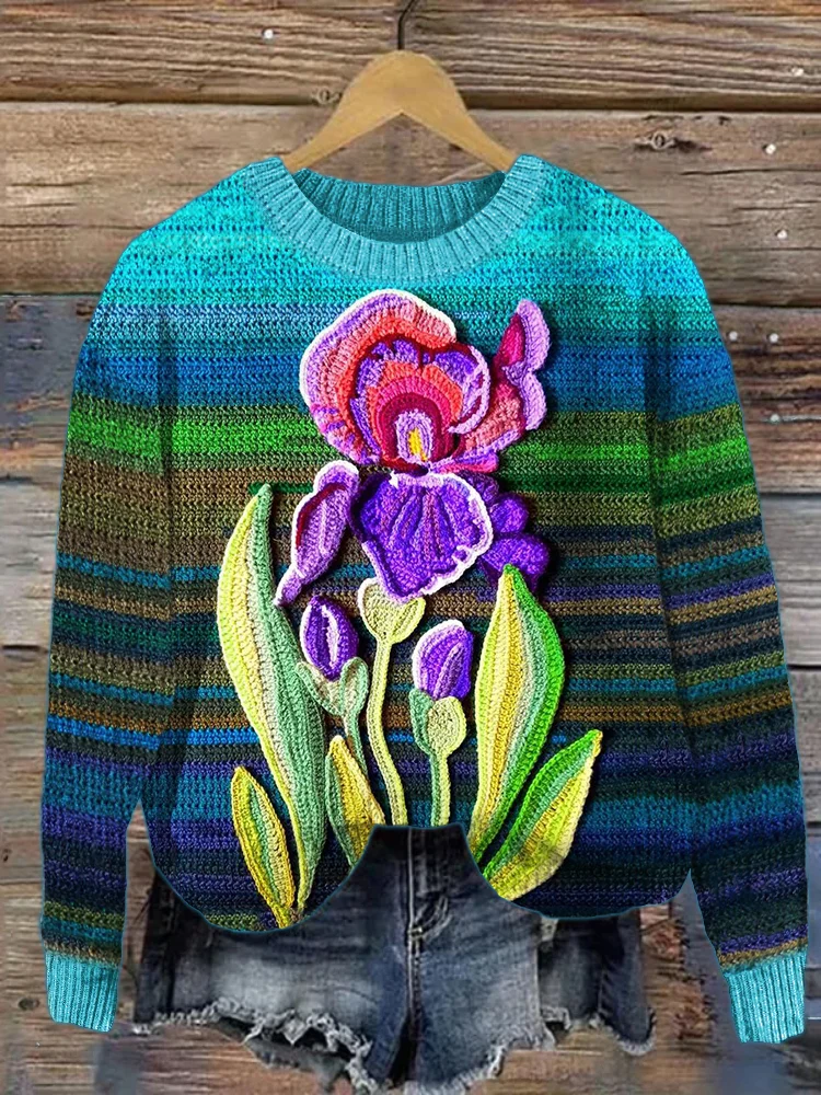 Iris Crochet Art Striped Cozy Knit Sweater