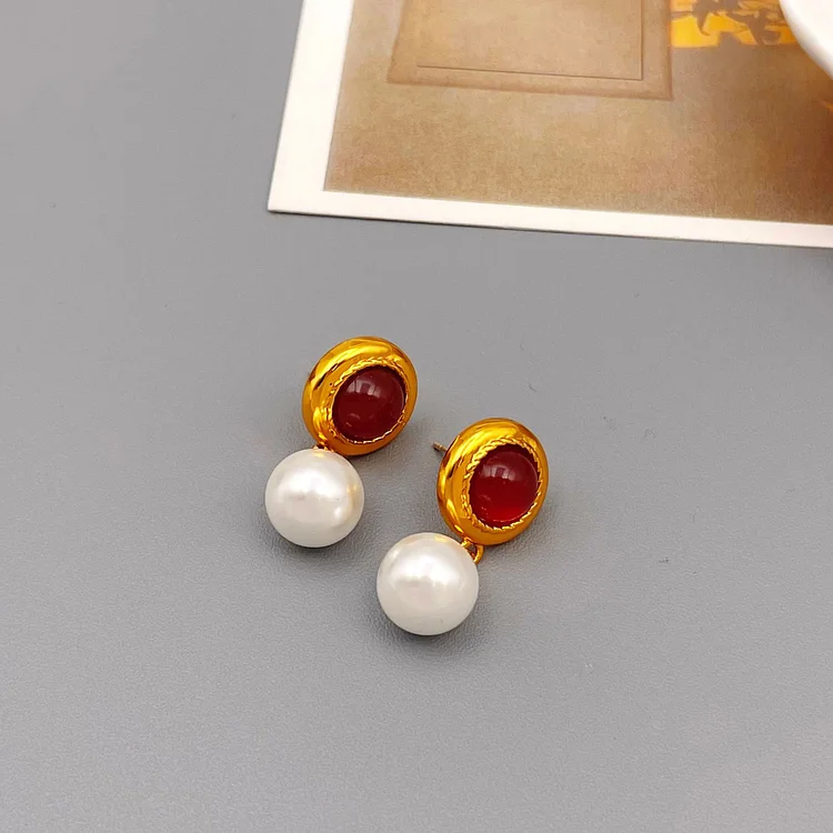 Natural Red Agate Red Earrings