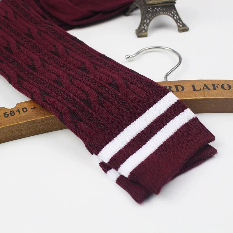 Stockings Women Striped Knitted Warm Winter Elasticity Kawaii Japanese Style Thigh High Womens Stocking All-match Simple daily