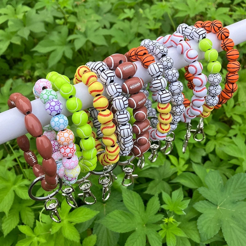 Vintage Style Minimalist Basketball Football Wood Beaded Unisex Bag Pendant Keychain