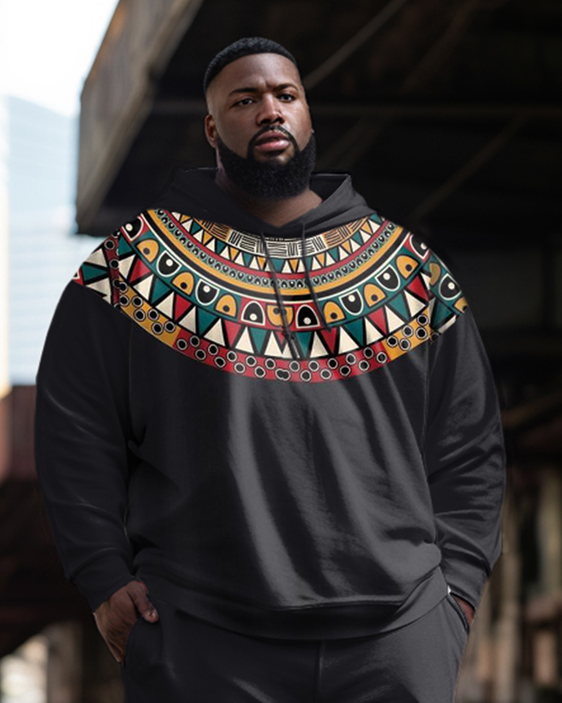 Men's Plus Size Casual Diamond Long Sleeve Hoodie Sporty Two-Piece Suit