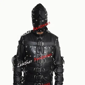 pornhint Pornhint Men Real Leather Bdsm bondage suit heavy duty with hood D's Slave Restrict Suit Bdsm Restraint slave Bodysuit Hood For Adult play Unisex