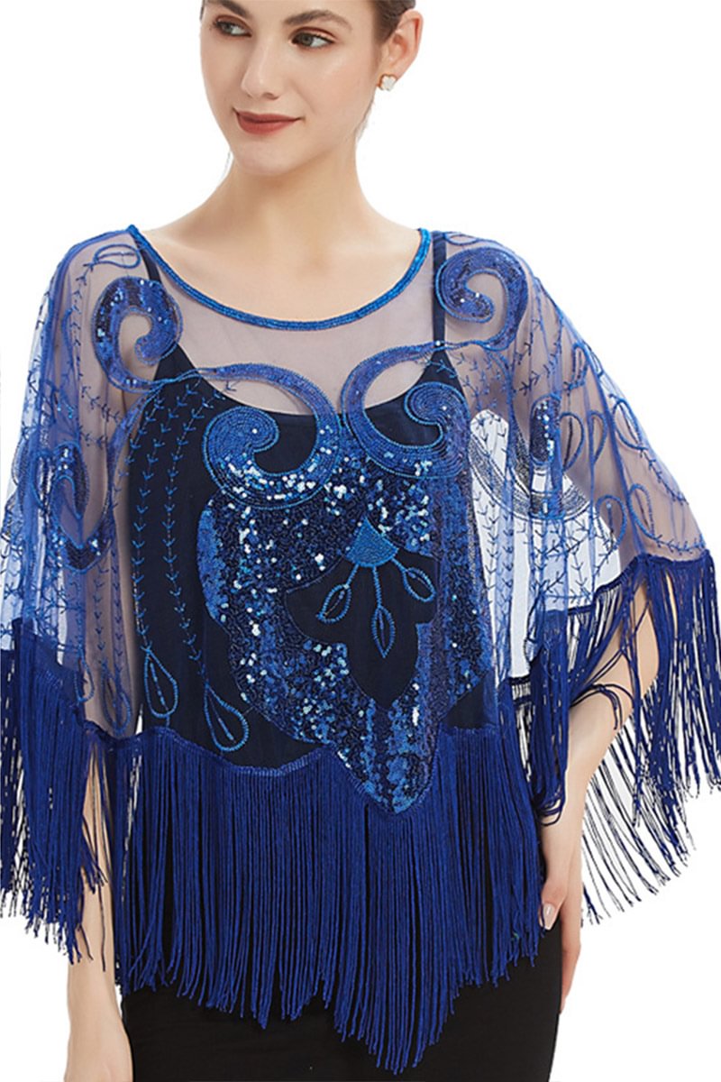 1920s Party Sequin Fringe Mesh See-through Blouse