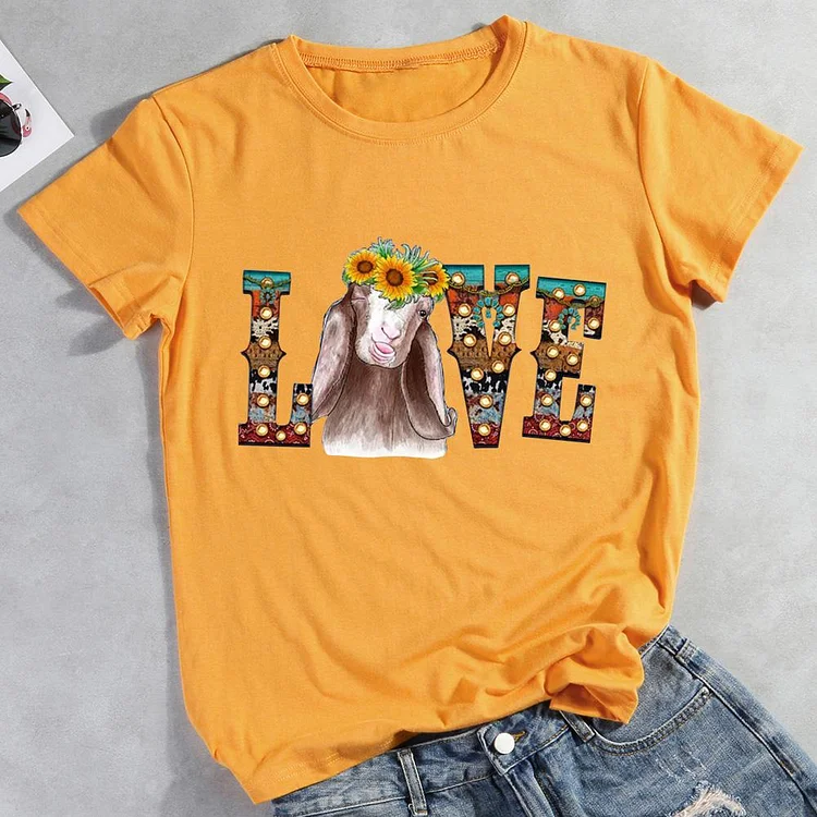 Love Sunflower Goat T-Shirt Tee -012333