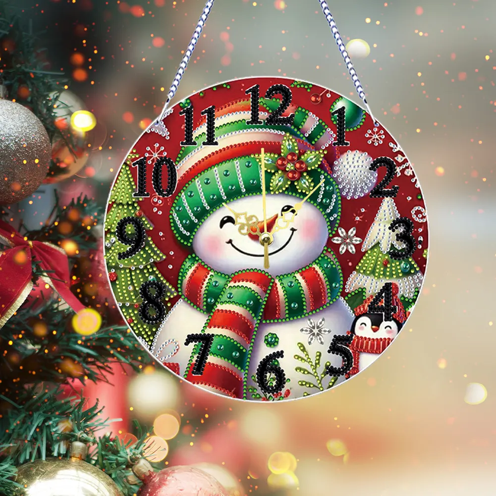2D Flat DIY Xmas Diamond Painting Ornament with Clock Function Creative Craft
