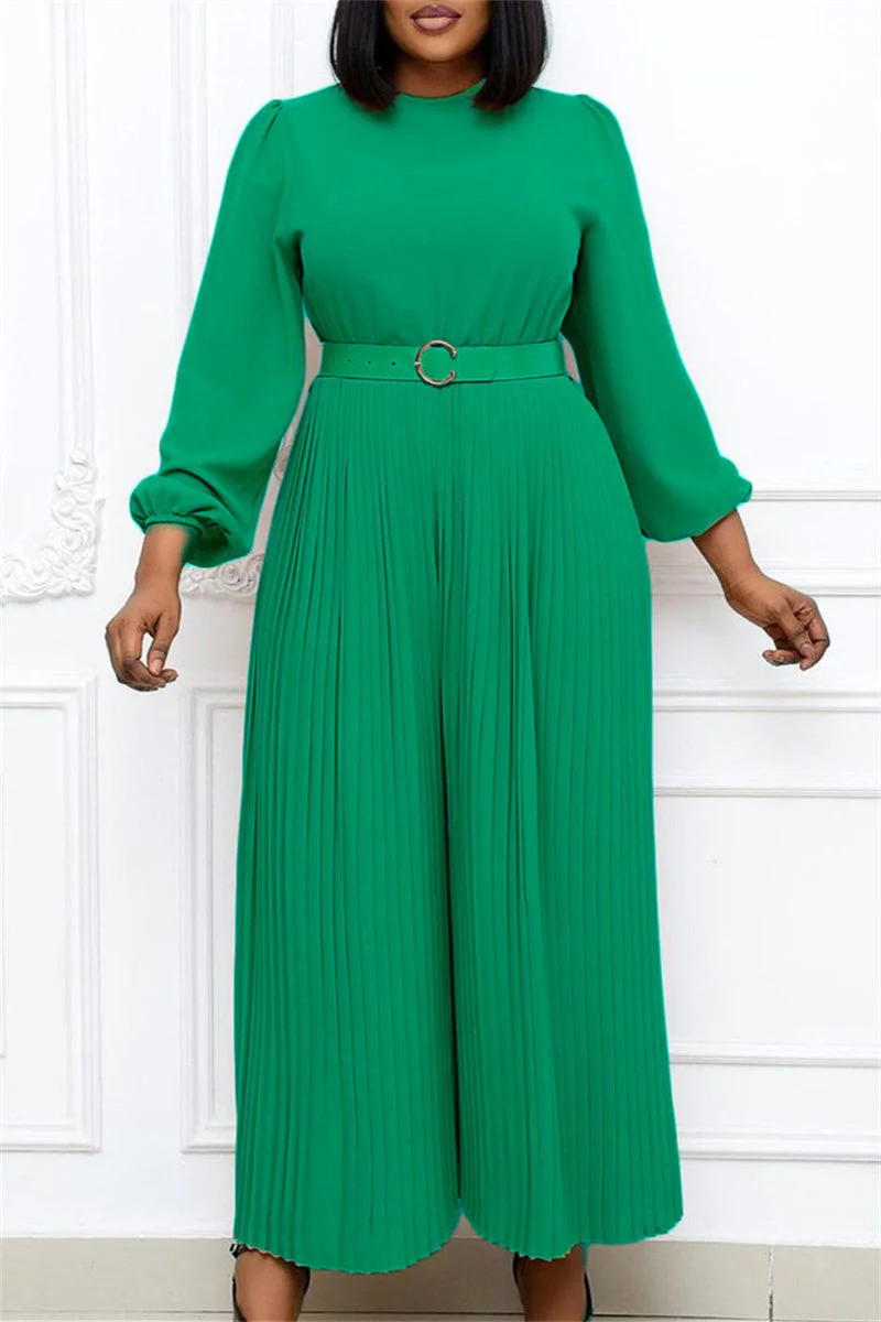 Fashion Casual Solid With Belt O Neck Regular Jumpsuits
