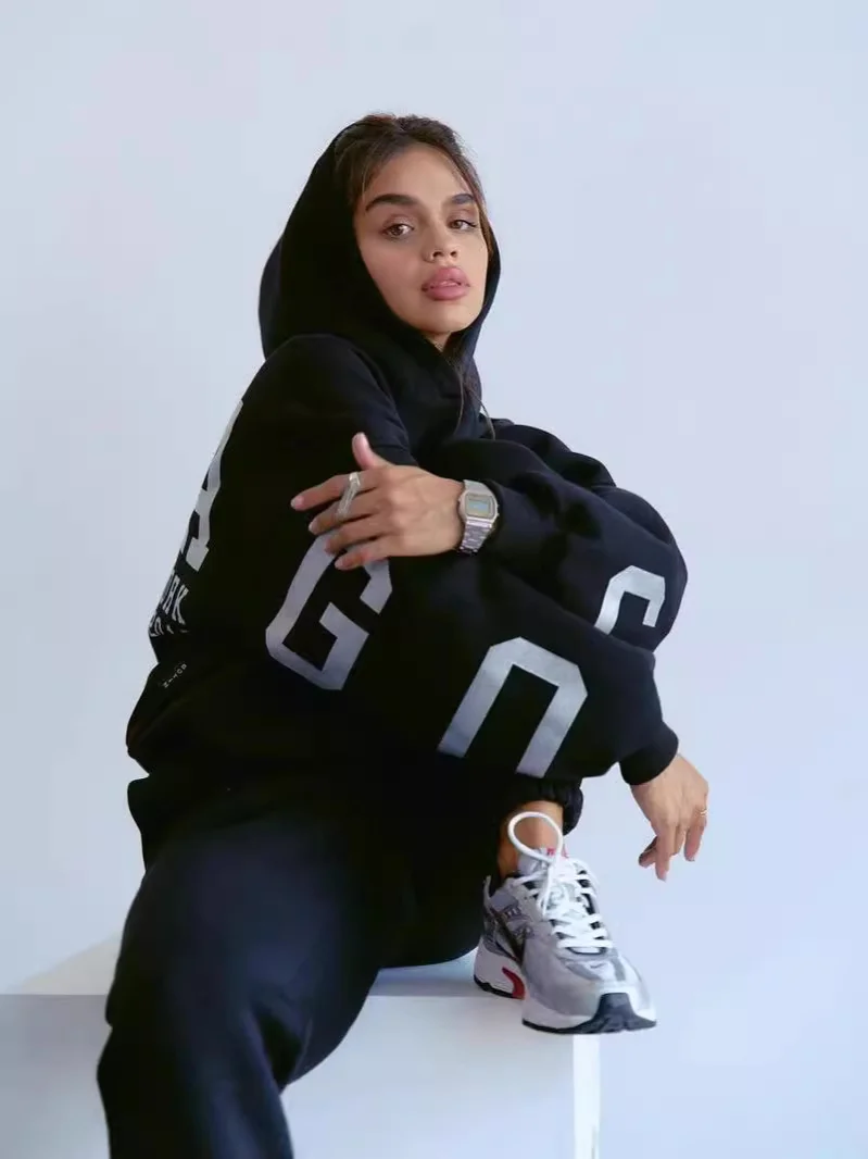 Nigikala Nigikala Women's Loose Leisure Back Print Thicken With Long-Sleeved Jacket Suit Women