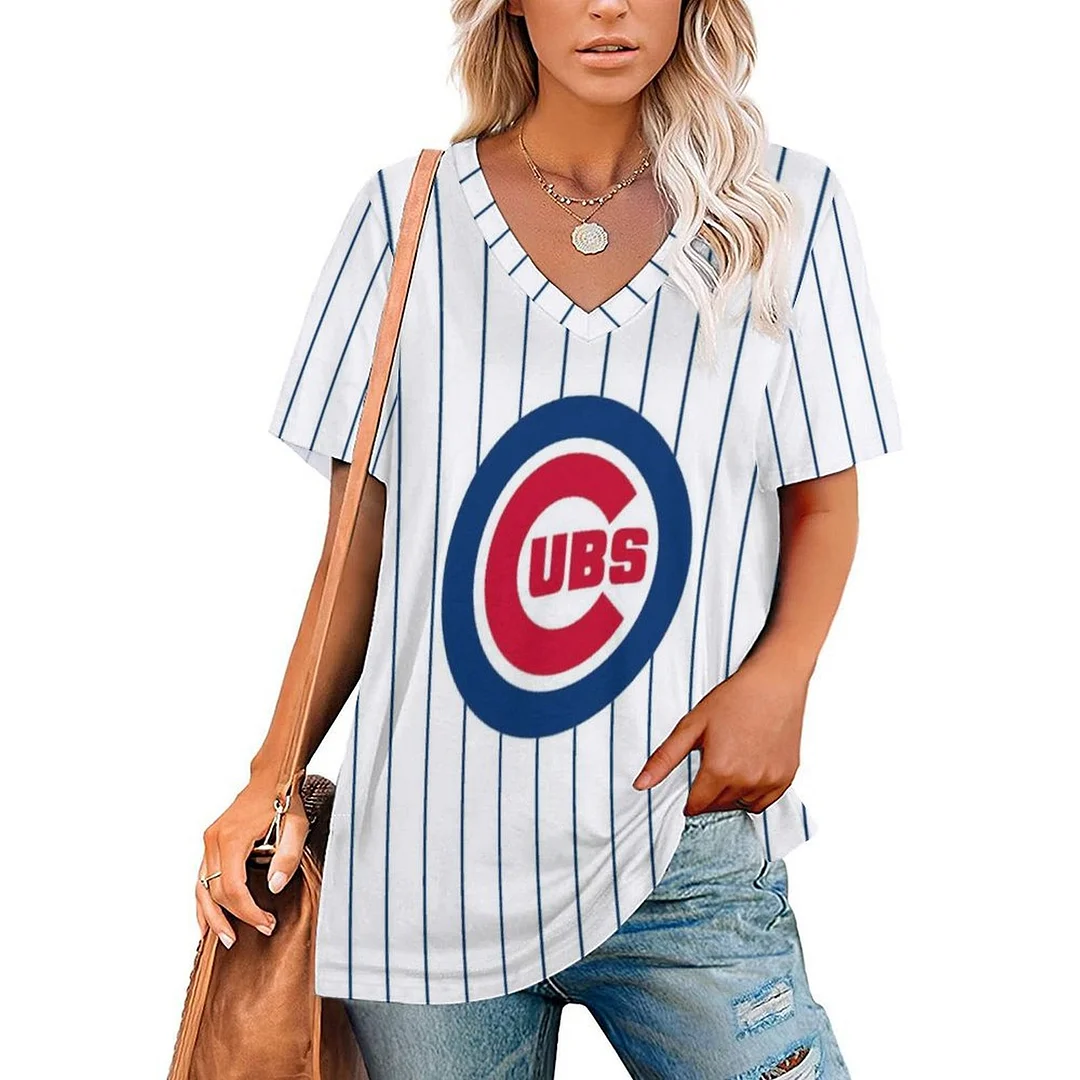 V-neck Short Sleeve Casual T-shirt for  Women Printed with Pattern,Blue,Red
