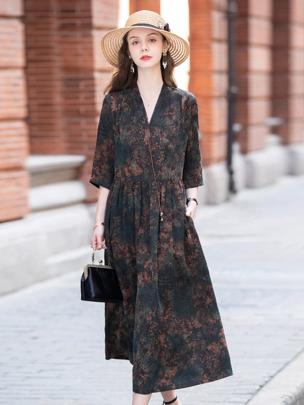 Robe en Soie collection Xiangyunsha style floral français-Soieplus